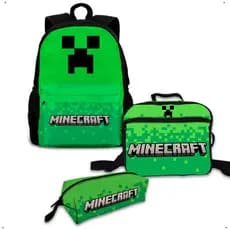 Kit Mochila Escolar Minecraft Bolsa Porta Lápis Lancheira Térmica Jogo Infantil Para Escola