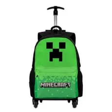 Mochila Minecraft De Rodinha Bolsa Escolar Jogo Infantil Reforçada Ajustável Volta As Aulas