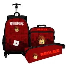 Kit Bolsa Escolar Roblox Mochila Com Estojo Infantil e Lancheira Térmica Resistente Reforçada