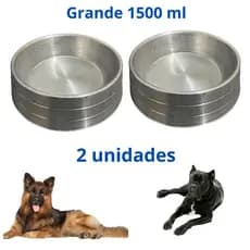 Kit 2 Comedouro Cachorro Alumínio Pesado Polido 1500 ml Grande