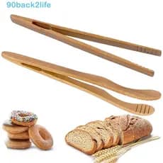 Pinças de Cozinha para Pão Bacon Torradas Queijo Muffin Bambu Frutas