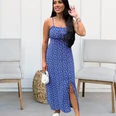 Vestido Feminino Duna Estampa Floral com Alça Florzinha e Fenda Frontal
