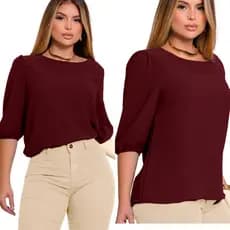 Blusa Feminina Social  Manga 3/4 Tecido Duna