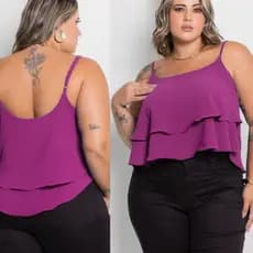 BLUSA FEMININA  PLUS SIZE 2 BABADO TECIDO DUNA LISA