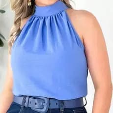 Blusa Regata Gola Alta Tecido Duna