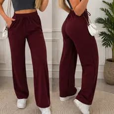 Calça Pantalona Lanzinha Feminina Cintura Alta com Bolso Pra Inverno