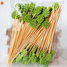 100 peças de espetos de bambu em formato de folha de 12 cm, adequados para cupcakes de buffet, festas de frutas e decora
