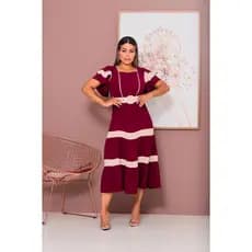 Vestido Feminino 3 Marias Listrado e com Forro mais Cinto , Feito em Tecido Duna   - Moda Evangélico Clássico y Casual