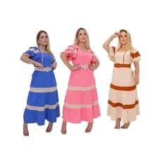 Vestido Longo 3 Marias Listrado Com Cinto e Forro, Feito em Tecido Duna Leve e Soltinho Evangélico Classico