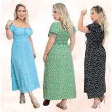 Vestido midi  Longo Manga Cigana Ciganinha  Estampado em   Crepinho Com Bojo e Forro