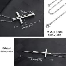 Colar com pingente de cruz TMZ14968, ajustável, quadrado, em aço inoxidável, requintado.
