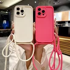 Capa de telefone de Silicone macio com colar de corda Crossbody, adequada para iPhone 15 14 13 12 11 Pro Max, cores doce