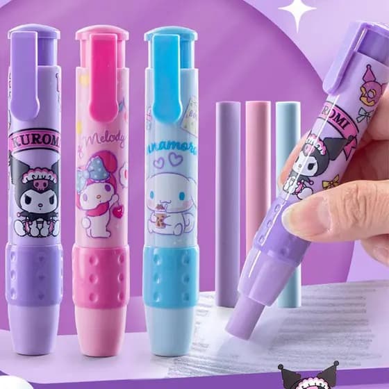 3Pcs/Set Sanrio Cute pattern Apagadores Retráteis Tipo Caneta Crianças Apagador De Lápis Estudantil Mymelody Kuromi Cinn