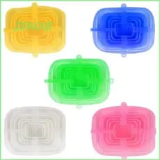 ZEIN 6 Tampas Recipiente Quadrado Silicone Fácil Usar Selo Hermético Capas Armazenamento Cozinh