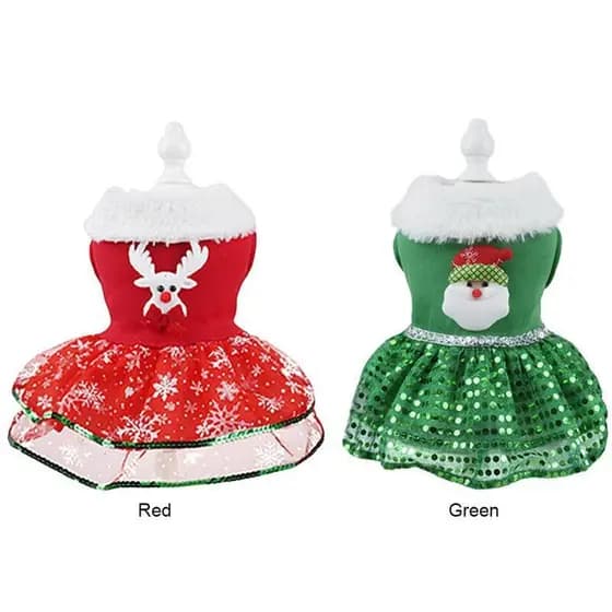 Vestido de Natal para Animais de Estimação, Vestido Brilhante de Natal para Cães, Roupa de Cão com Tema de Natal, Acessó