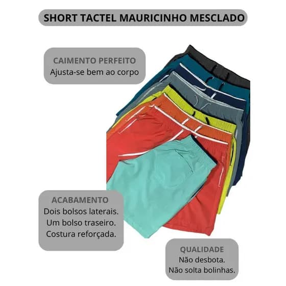 Kit 3 Shorts Tactel Masculino Mesclado Bermuda Premium Piscina Academia Corrida Treino Lazer Praia
