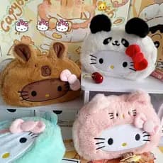 Estojo de Lápis de Pelúcia Hello Kitty – Bolsa de Material Escolar de Grande Capacidade (Acessório de Moda Adorável)