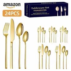 24 Peças Talheres de Aço Inox Garfo Colher Faca Colher De Mesa
