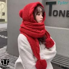 Conjunto De Cachecol De Malha TYLER , Lenço Com Capuz Feminino À Prova De Vento Para Proteção De Ouvido , Chapéu De Bala