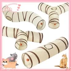 PATH Cat Nest , Tubo De Túnel Para Gatos Respirável Bege + Café , Barraca Interativa De Treinamento Cobaia De Coelho