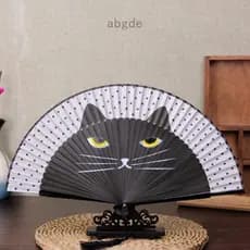 abgde Cartoon Ventilador Dobrável De Gato Com Pintura Em Pulverização Criativo Japonês Artesanal