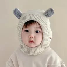 Gorro de Inverno para Bebê com Orelhas de Desenho Animado, Protetores de Orelha Tricotados, Gorro de Cor Sólida, Espesso