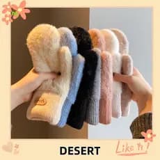 Deserto Luvas De Dedo Completo , Pelúcia Grossas De Cor Sólida Femininas Quentes E Macias Fofas Para Clima Frio