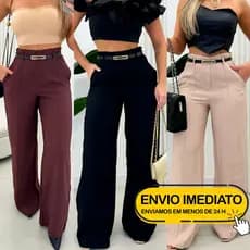 Calça Pantalona Feminina Social em Alfaiataria Estilo Com Cinto Elegante Premium