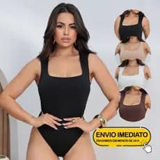 Body Collant Feminino Regata Blusa Decote Quadrado Com Forro Estilo Blogueira Elegante