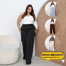 Calça Pantalona Plus Size Alfaiataria Femino Premium Wid e Leg Elegante