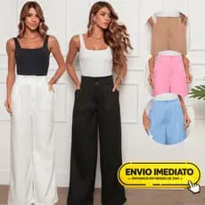 Calça Alfaiataria Social Pantalona Feminina Elegante Para Trabalhar Passear 2 Botões