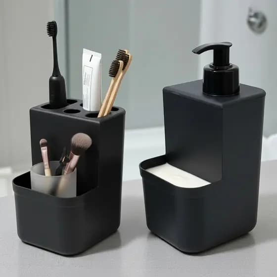 Porta Escovas de Dentes + Dispenser Sabonete Líquido 400ml | Kit Higiene Banheiro