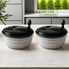 Kit 2 Centrífugas de Salada Manual 4 Litros – Secador de Verduras e Legumes Cozinha Prática