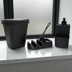 Kit Pia Cozinha Organizada – Porta Detergente + Dispenser + Lixeira 4,8L + Rodinho de Pia