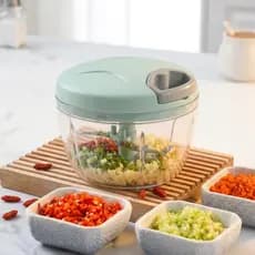 Mini Processador Manual 500ml Triturador Alimentos Picador Cebola Alho 3 Lâminas Inox