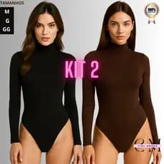 Kit 2 BODY Feminino Manga Longa Gola Alta Suplex Premuim Segunda Pele Bory Elegante Cacharrel Bodys