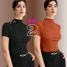 KIT 2 BLUSA Feminina ESTILOSA Suplex Blusinha Feminina Elegante Gola Alta Delicada Social Blusas