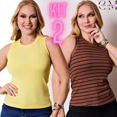 Kit com 2 Blusa regata listrada feminina canelada casual ribana americana básica