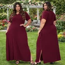 VESTIDO LONGO PLUS Size Feminino Liso Viscolycra Manga Curta Confortável Vestidos Evangélicos Plus
