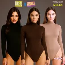 BODY Feminino Manga Longa Gola Alta Suplex premium SEGUNDA PELE Estilosa Bory Elegante Cacharrel