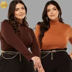 Blusa CROPPED Feminina PLUS SIZE Manga Longa Gola Alta Suplex Premium Blusinha Zero Transparência