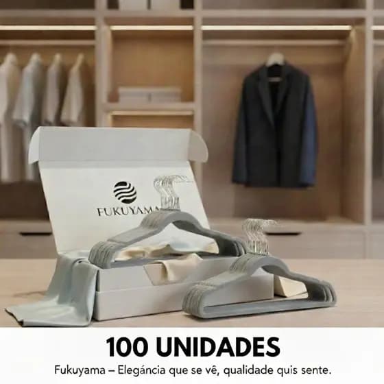 KIT 100 CABIDES DE VELUDO CINZA FUKUYAMA Antideslizante Slim Com Gancho Giratório 360°