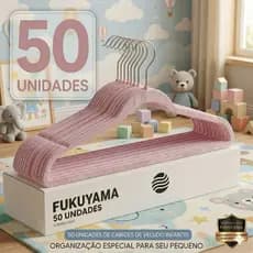 KIT 50 CABIDES DE VELUDO ROSA INFANTIL FUKUYAMA ANTIDESLIZANTE FUKUYAMA Com Gancho Giratório 360°