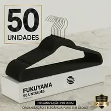 KIT 50 CABIDE DE VELUDO PRETO PREMIUM ANTIDESLIZANTE FUKUYAMA ULYTA FINO Com Gancho Giratório 360°