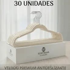 KIT 30 CABIDES DE VELUDO BEGE FUKUYAMA Antideslizante Slim Com Gancho Giratório 360°