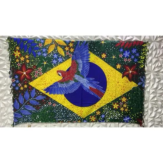 Canga De Praia Saida De Praia Feminina Unissex Poliéster Bandeira do Brasil Tropical Araras