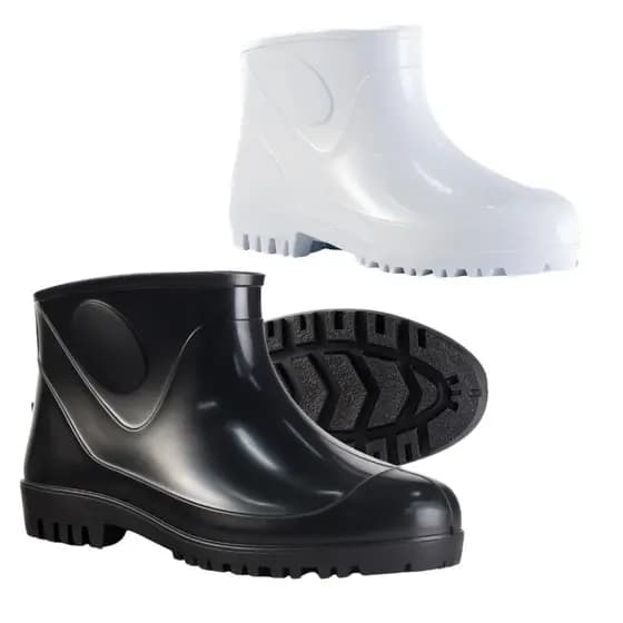 Bota Galocha PVC Preta e Branca Impermeável Antiderrapante CA40681 Cano Curto Profissional Domestica