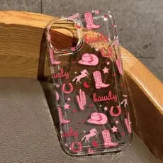 Rosa Cowboy Chapéu Bota Padrão Caso De Telefone Para iPhone 17 16E 15 12 13 14 11 Pro Max XS XR 7 8 Plus Capa Clara