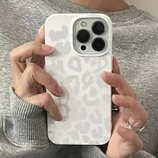 Cinza Rosa Leopardo Impressão Caso De Telefone Para iPhone 17 Ar 16 15 14 13 12 11 Pro Max Plus 16E Branco Brilhante Cap