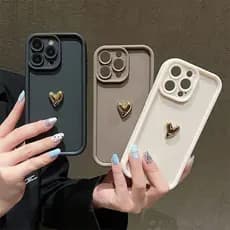 INS 3D Ouro Amor Coração Caso Para iPhone 17 16 15 12 13 14 11 Pro Max 16E XR XS 7 8 Plus Mini Capa Simples